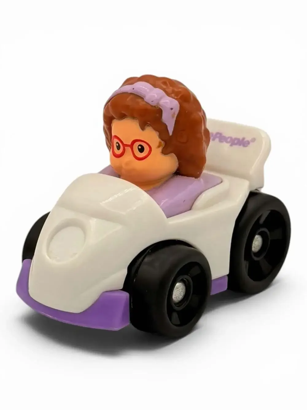 Fisher-Price Little People Wheelies Maggie in White and Purple Race Car